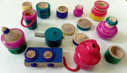 Thenkumari Beautiful Traditional Kids Kitchen Wooden Set with Gas Stove with Cylinder