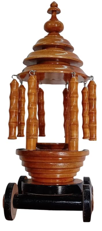 Thenkumari Miniature Chariot for Pooja Room & Home Decor Handcrafted Wooden Temple Car - Decorative Showpiece for Pooja & Home (18 X 18 X 42 CM)
