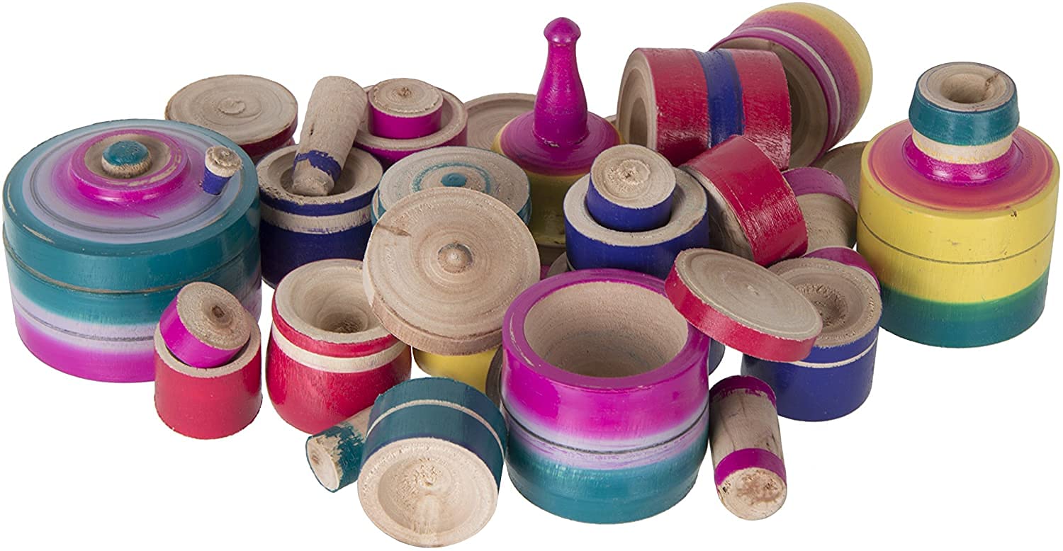 Thenkumari Eco Friendly Wooden Rural Kitchen Toy Set for Kids, Multi-Colour, Pack of 32