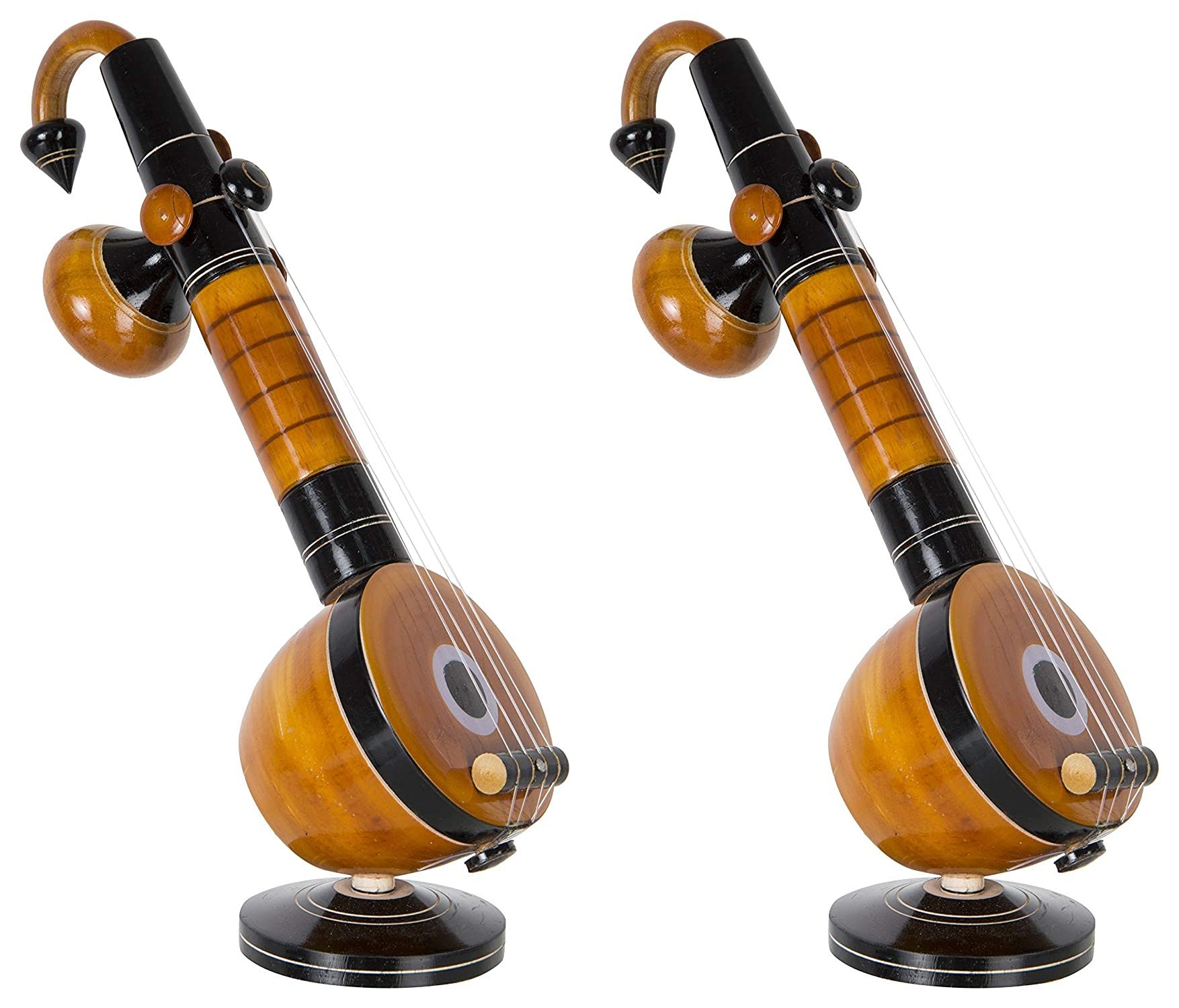 Thenkumari® Eco Friendly Eucalyptus Wooden Veena Home Decor Showpiece (9 cm x 9 cm x 27 cm, Brown) Decorative Showpiece - Pack 2