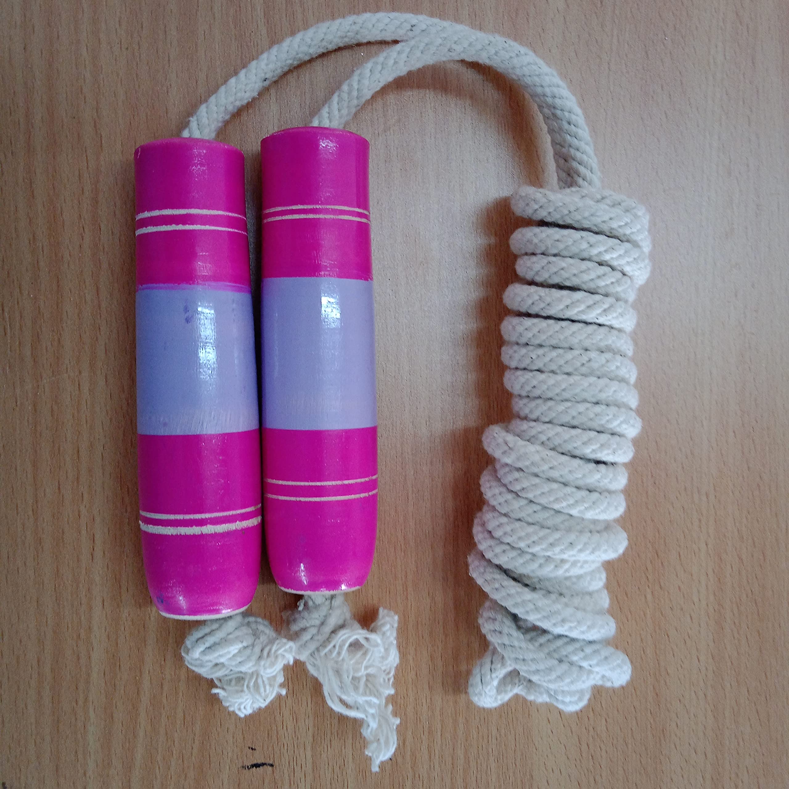 Thenkumari Wooden Jumping Skipping Rope | Unisex | Colorful Handle | White Rope | Exercise & Fitness & Workout